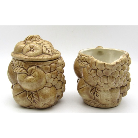 Fun Studio Ceramics Creamer and Sugar Fruit Design Marked JH '73 - Picture 2 of 7